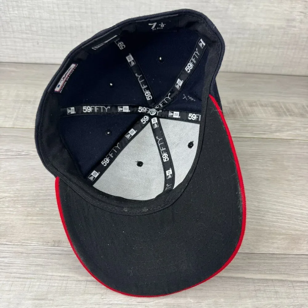 New Era Cleveland 59Fifty Guardians Baseball Cap Mens 7 1/8 Navy Red Fitted Hat